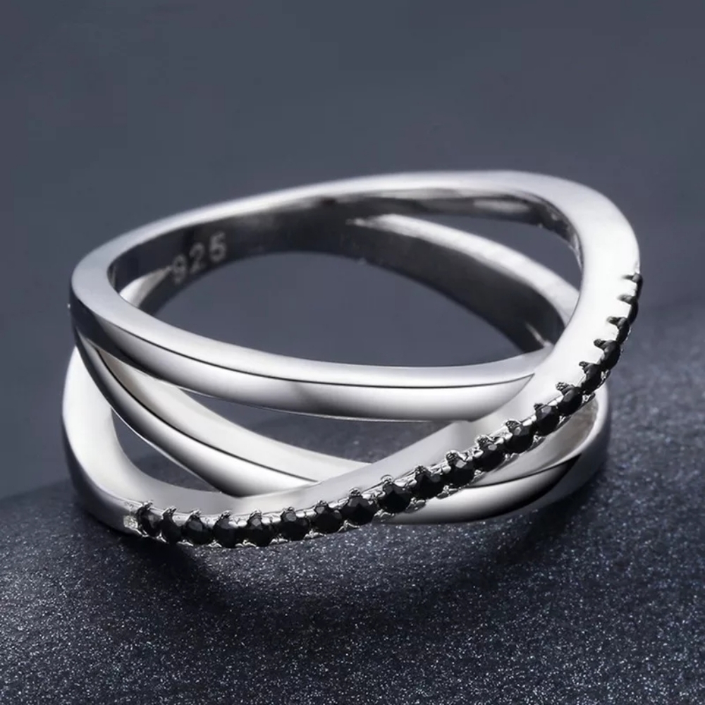 925 Sterling Silver Black Sapphire Wedding Ring
